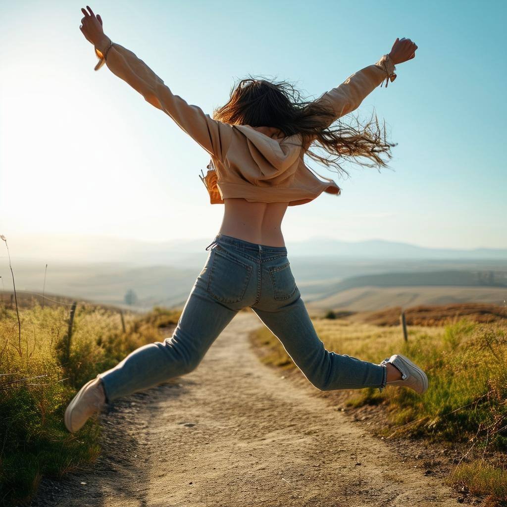 a woman jumping for joy with excitement