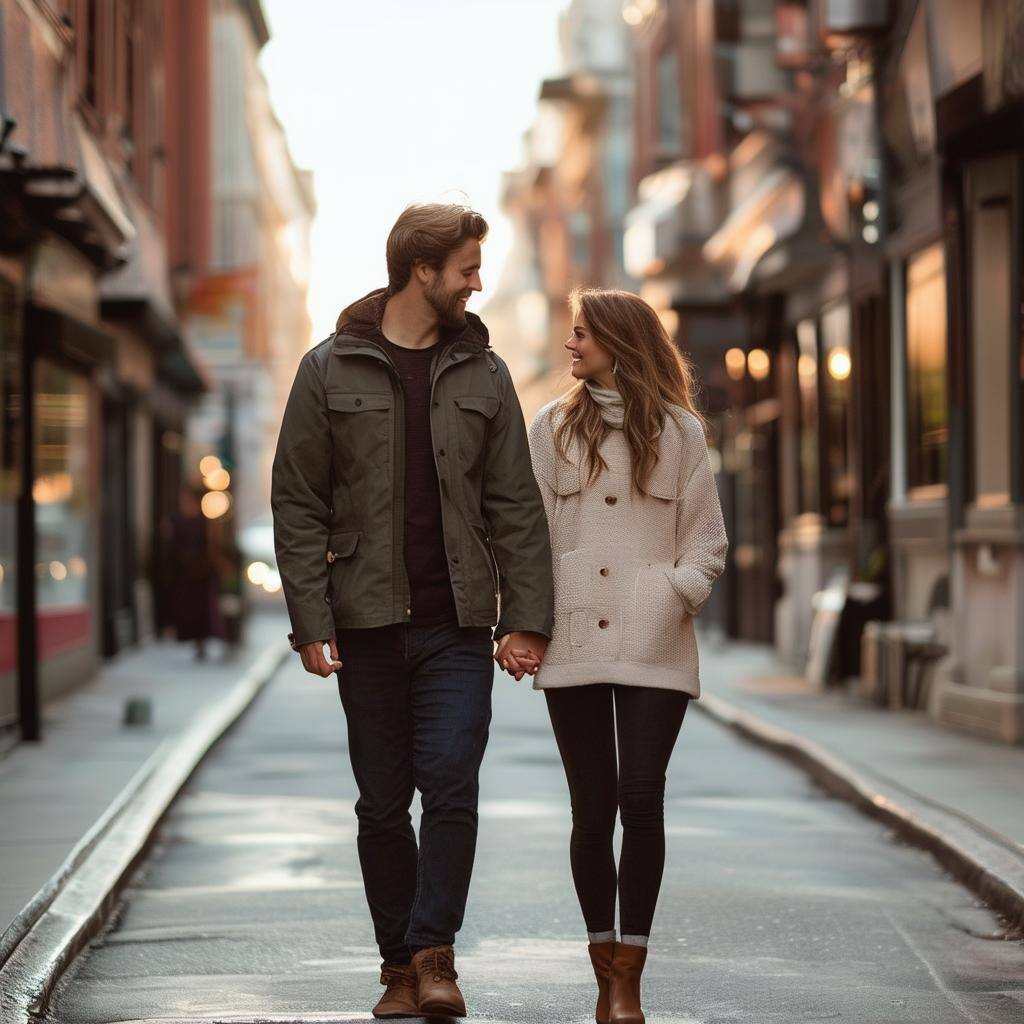 man and woman walking down the street holding hands-1